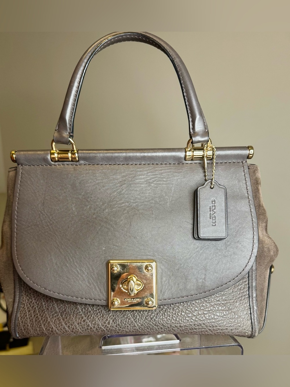 Coach Large Drifter Chocolate Suede & Pebbled Gold Hardware - Picture 2 of 10